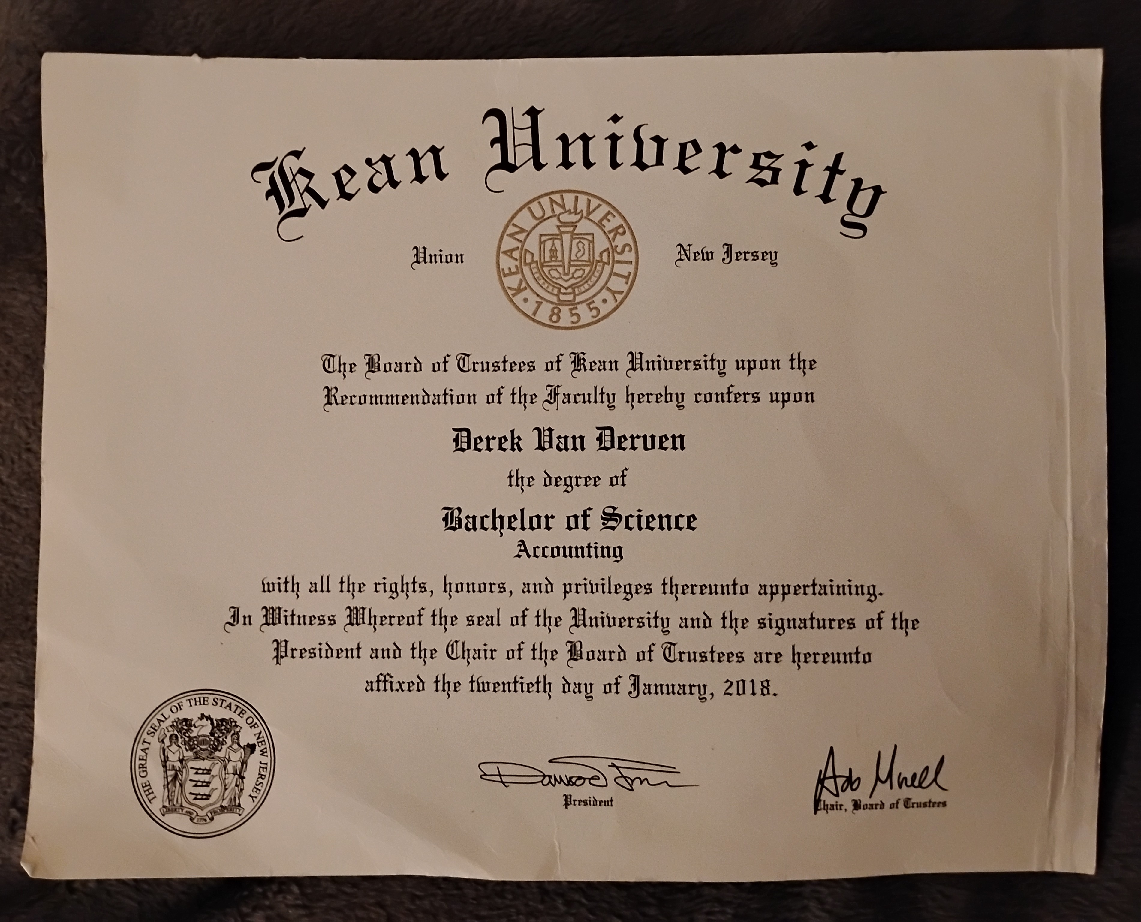 Kean University BS in Accounting diploma